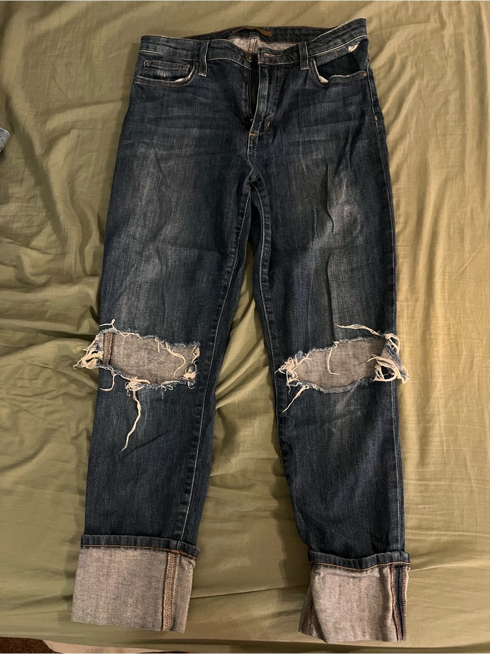 Joe's Jeans Dark Blue Distressed Boyfriend Jeans with Rolled Cuffs